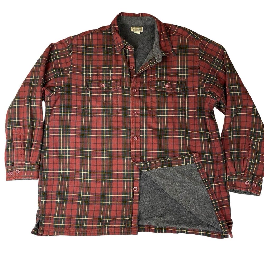 Vintage LL Bean Fleece Lined Flannel Shirt Jacket Mens XXL Plaid Shacket Outdoor